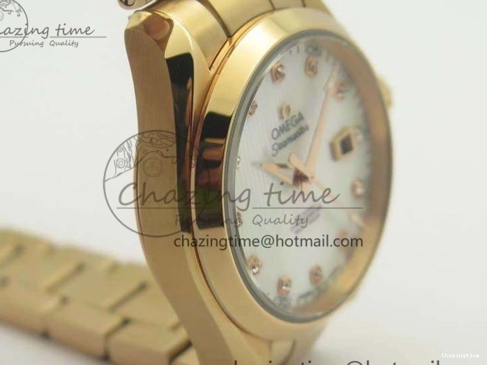 0520 Timeless Aqua Terra Ladies 35mm RG V6F Best Edition White MOP Dial On RG Bracelet A 8102